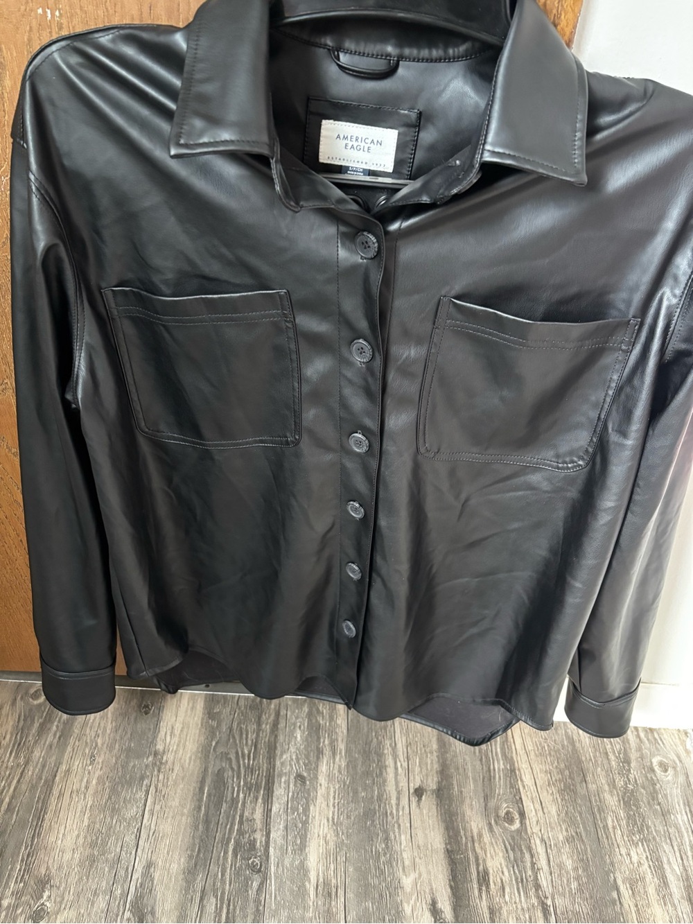 American Eagle Outfitters Black Faux Leather Button-Front Jacket